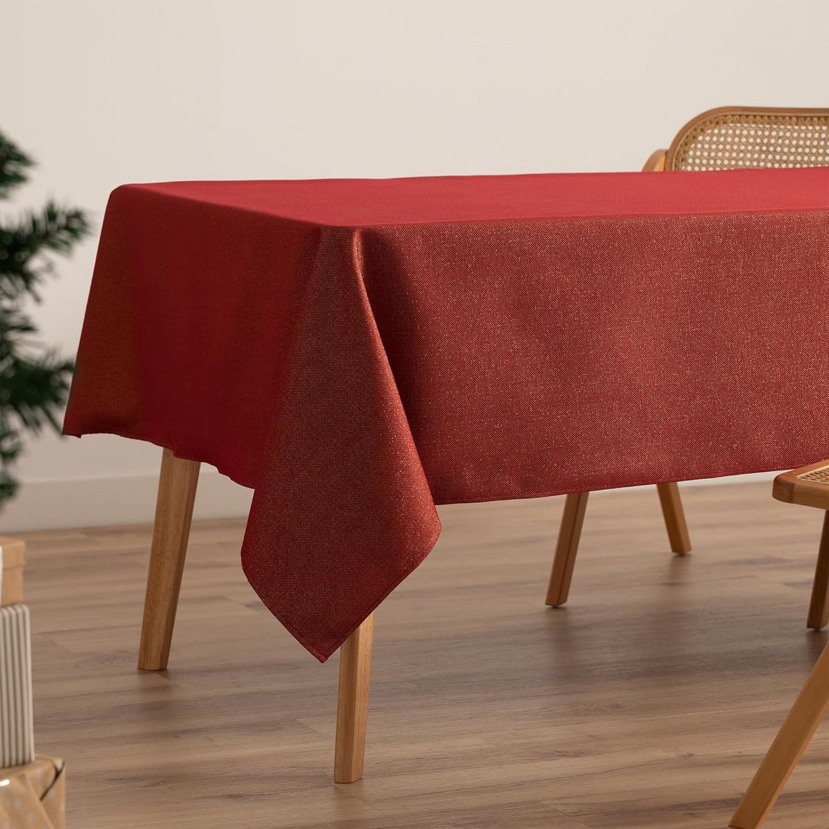 Rood Kersttafelkleed Rechthoekig Jacquard Katoen-Polyester Lurex 140 x 240 cm