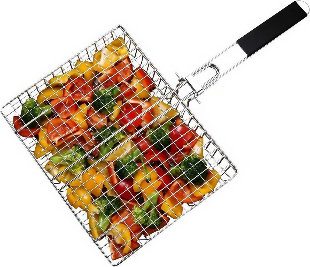 BBQ Grillmand RVS met Afneembaar Handvat voor Vlees, Vis en Groenten