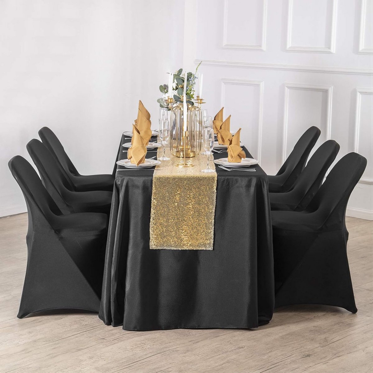 2 stuks Rechthoekig Tafelkleed Polyester 228x300 cm Zwart voor Bruiloft en Feesten