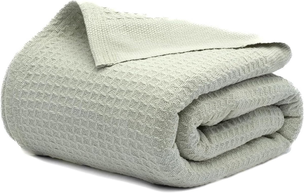 100% Katoenen Plaid Wafeldeken - Zacht & Lichtgewicht voor Bank, Bed en Buiten