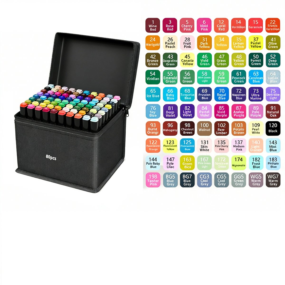 Kraftverdia 80 Kleuren Dubbelzijdige Markers – Superheldere Tekenmarkers voor Kinderen & Volwassenen – Inclusief Handige Opbergdoos – Perfect voor Kleurplaten, Schilderen en Creatief Tekenen