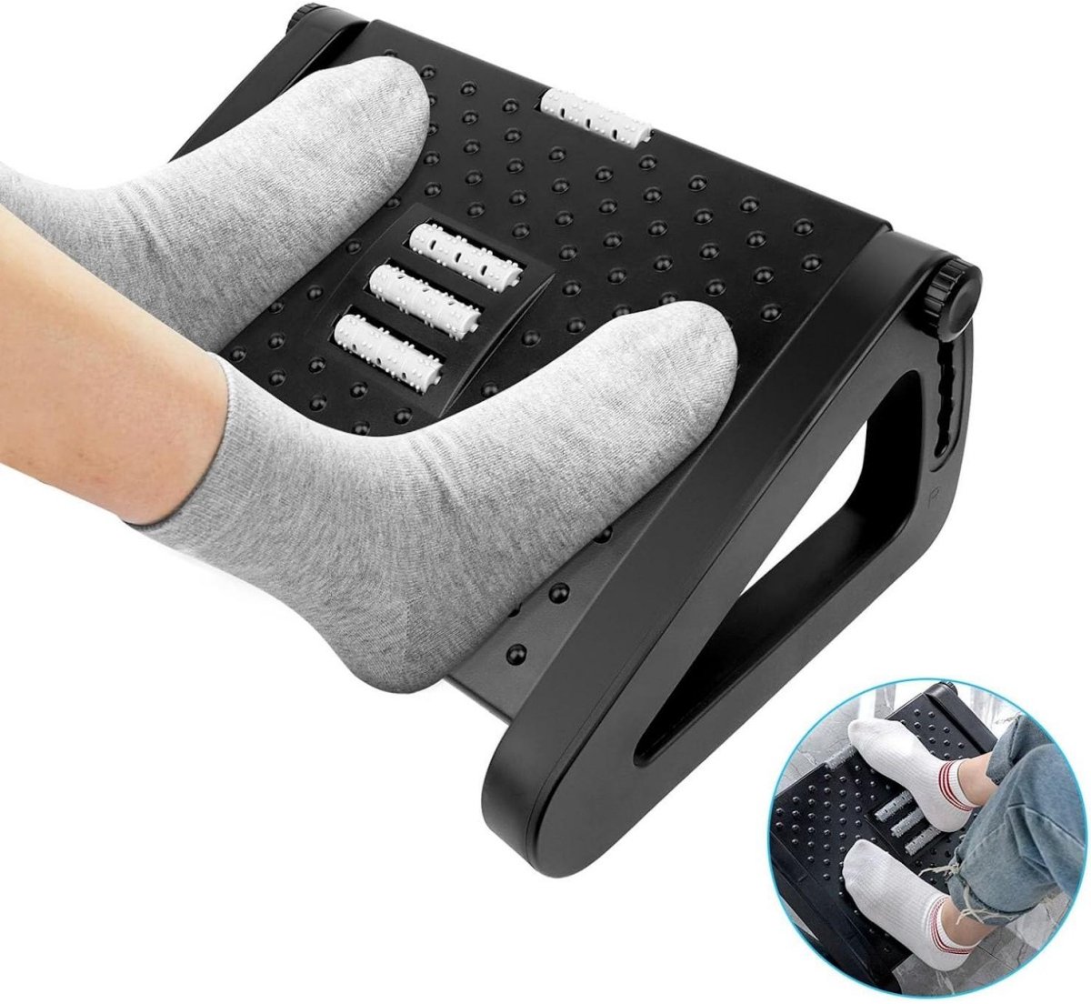 GELLDG Voetensteun - Voetensteun voor op kantoor - In hoogte verstelbaar - Ergonomisch - Antislip massagevoetensteun - Geschikt voor thuis, op kantoor en op reis