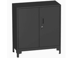 Kantoor archiefkast met slotdeuren opbergkast zijkast dubbel ontwerp stevige metalen frame modern minimalistisch ontwerp anti-tip band geschikt voor thuiswerkplek of kantoorruimte 80x35x91 cm zwart