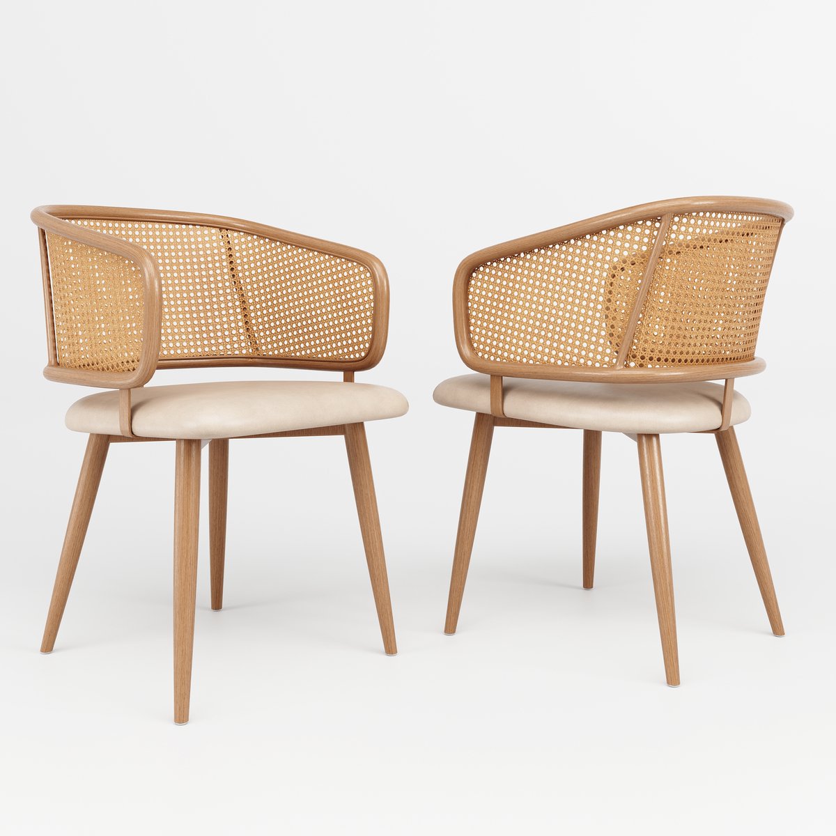 2 Esszimmerstühle, Esszimmerstühle mit Rattan-Rückenlehne, Sitzkissen aus PU-Leder, bequem und atmungsaktiv, moderner und einfacher Stil, geeignet für Restaurants, Wohnzimmer und Cafés
