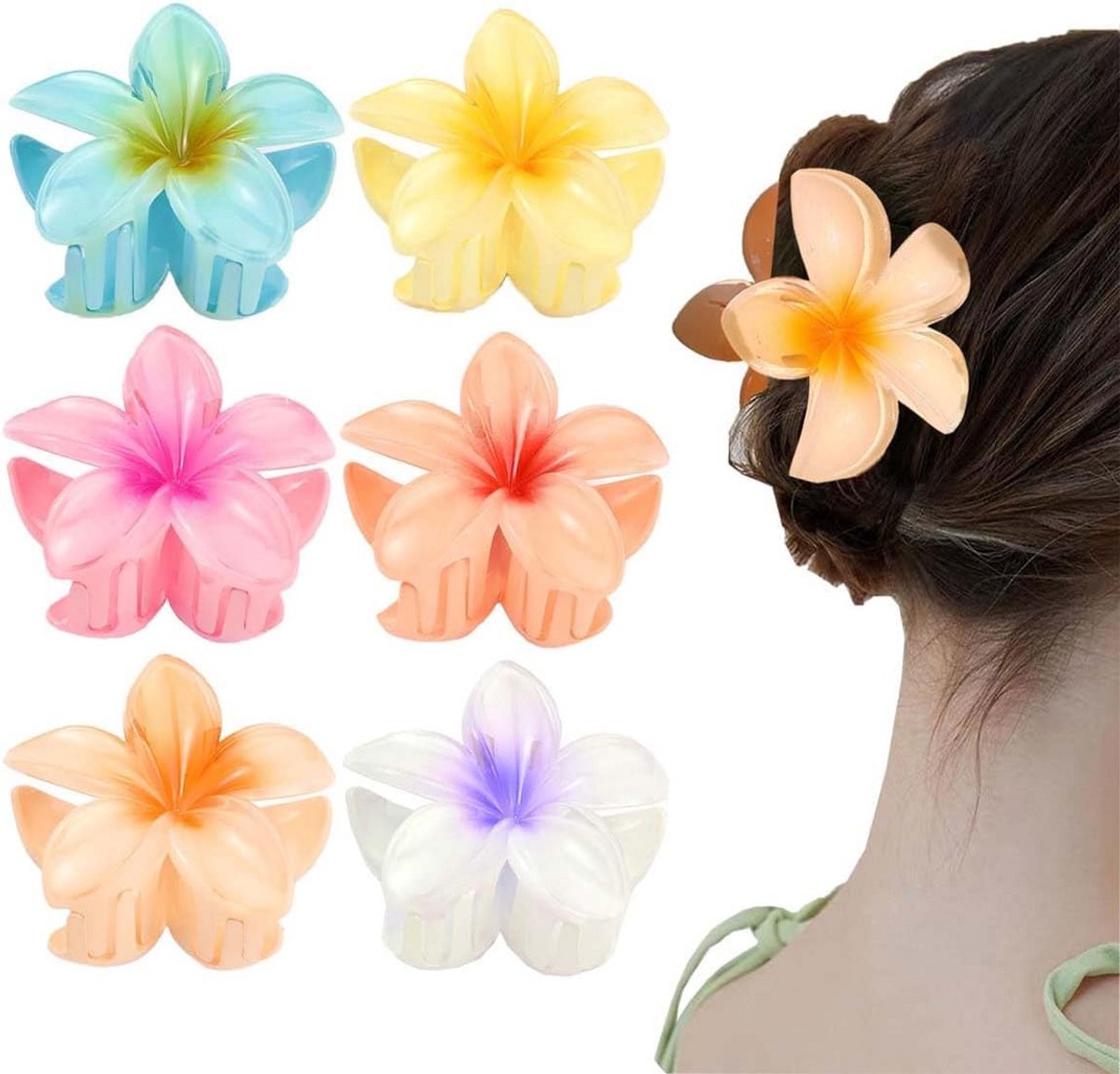 6x Gekleurde Bloemen Haarclips - Hawaiiaanse Strand Accessoires voor Dik en Dun Haar