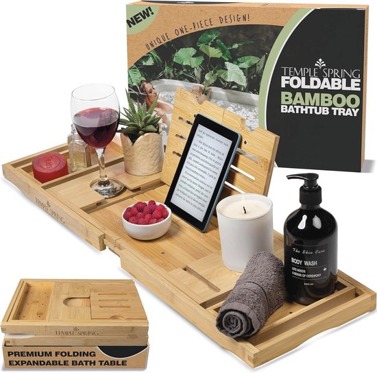 Premium badkuipbak Caddy - Uitbreidbaar Baddienblad - Uniek Huis Warming Geschenken, Nieuw Huis, Verjaardag & Huwelijkscadeaus voor Paar, Bruidsdouche Cadeau voor Vrouwen