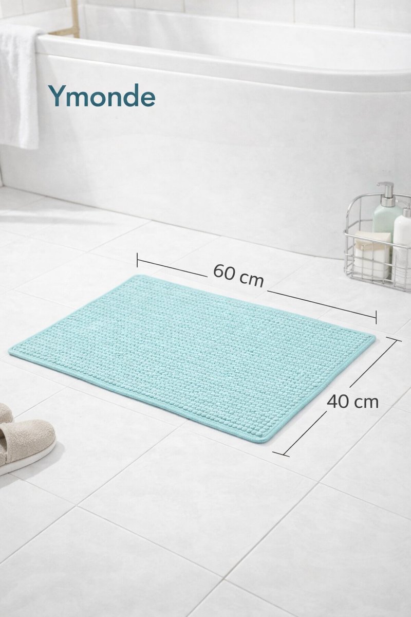 Ymonde Turquoise Anti-Slip Badmat – 40×60 cm – Badkamer Mat – Comfortabele & Veilig – Waterabsorberend – Modern Design