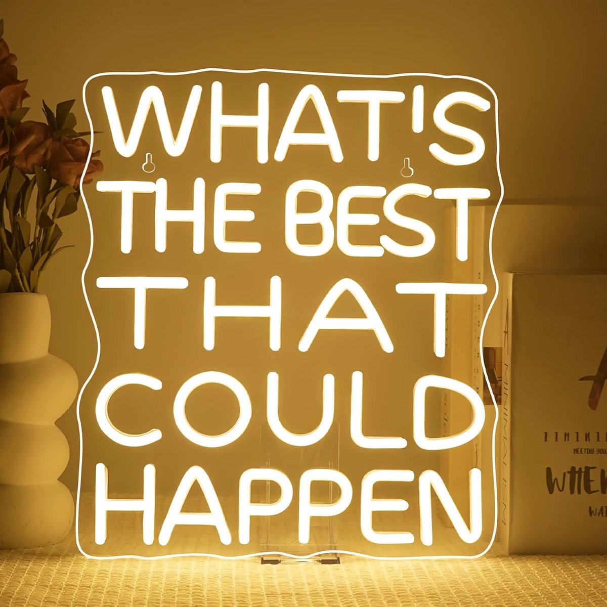 Dimbare Neon LED Wandlamp 'What's The Best That Could Happen' Decoratie