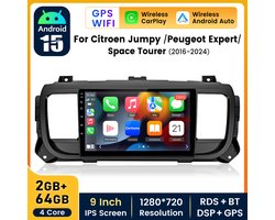 Junsun V1 Plus 2DIN Autoradio Geschikt voor Citroën Jumpy / Peugeot Expert | 2+64GB Android 15 | GPS Navigatie | Draadloze CarPlay & Android Auto | WiFi | Bluetooth | FM RDS | SWC | DSP | Plug & Play | PDC | Handsfree