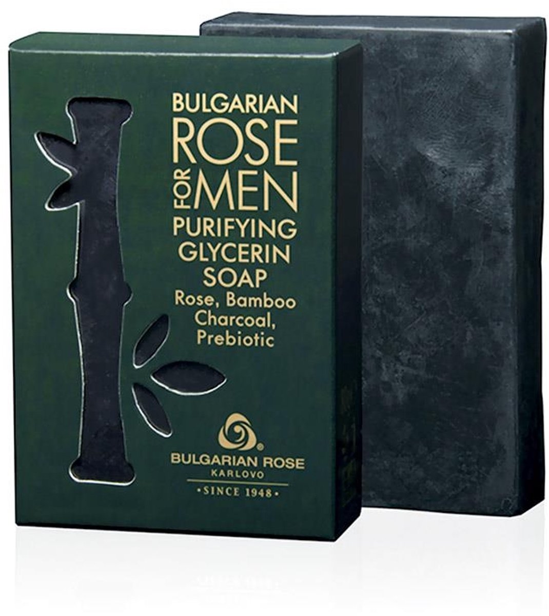 Zuiverende zeep Rose For Men | 80 g | Handgemaakte glycerinezeep voor mannen voor lichaam en haar met houtskool en 100% natuurlijke Bulgaarse rozenwater