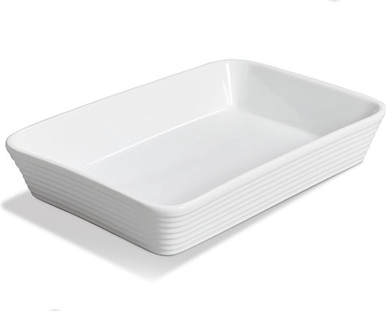 SHUESS Grote ovenschaal 38 cm, keramische witte ovenschaal voor 4 SHUESS Grote ovenschaal 38 cm, keramische witte ovenschaal voor 4