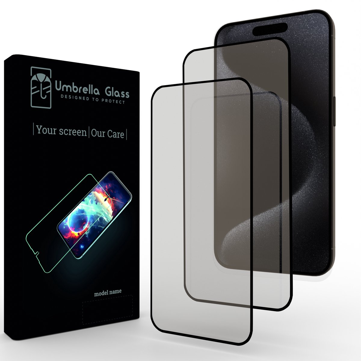 Screenprotector Glas - Geschikt voor iPhone 15 Pro Max - 2.5D Full Cover | Umbrella Glass