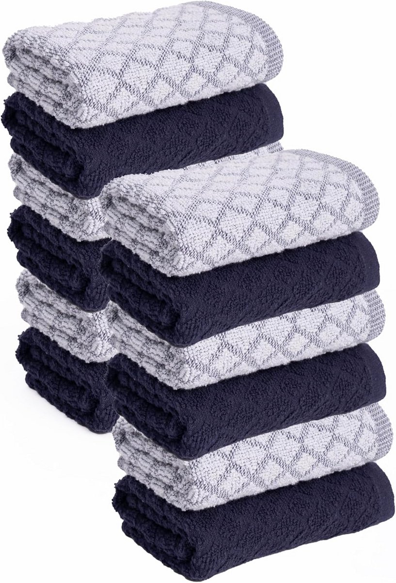 Set van 12 Keukendoeken Katoen Absorberend - Sneldrogend 40x65 cm Marineblauw