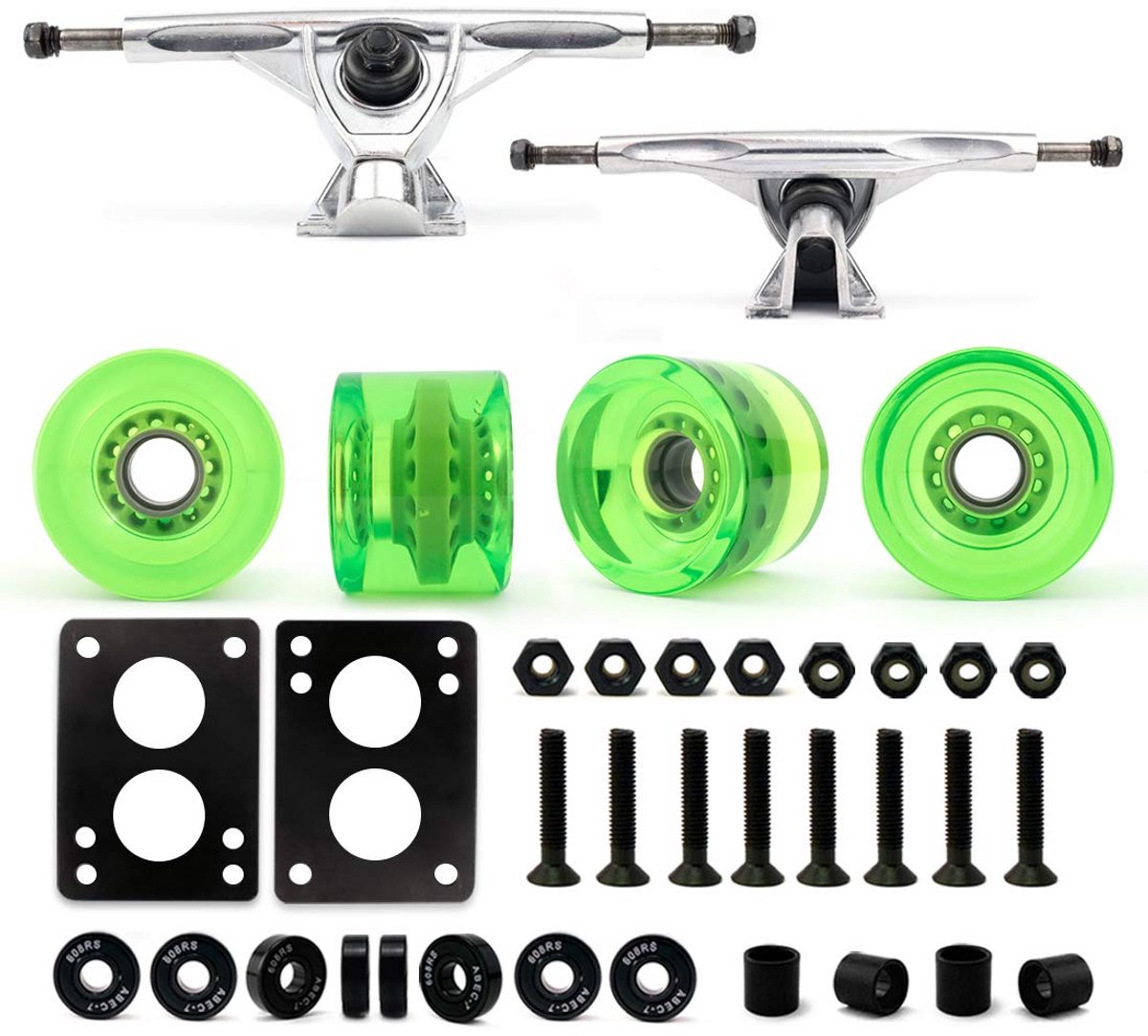 Complete Longboard Skateboard Set met 70mm Wielen en 180mm Aluminium Trucks Zwart