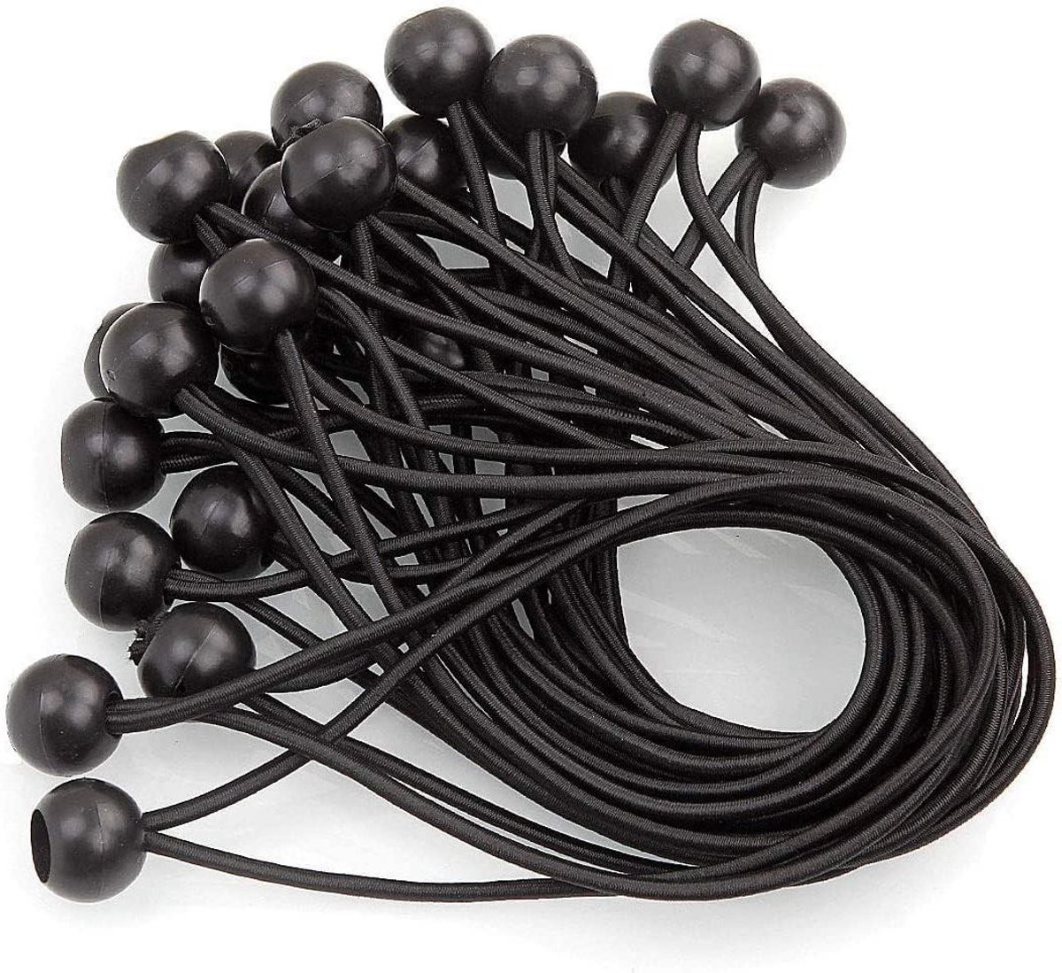 Rubberen Spanbanden - Elastisch - Met Bal - Sjorband - Zwart - Voor Tenten - Dekzeilen - Posters - Camping - Gordijnen - Extender - 200 mm - Duurzame Rubber - Flexibel - Extra Sterk - Universeel - Handig - Sjorsysteem - 200 millimeter.