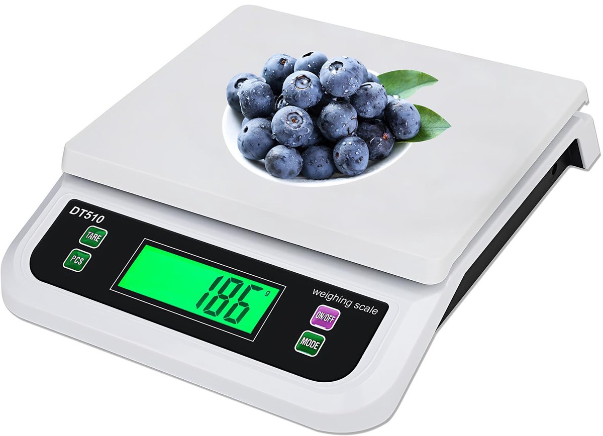 Ynkkvre - Keukenweegschaal - Digitale Keukenweegschaal - Large Digital Kitchen Scale - 30 Kg / 66 Lb - Waterdichte ABS Kunststof Behuizing + LCD Met Groene Achtergrondverlichting - 1 Stuk - Wit