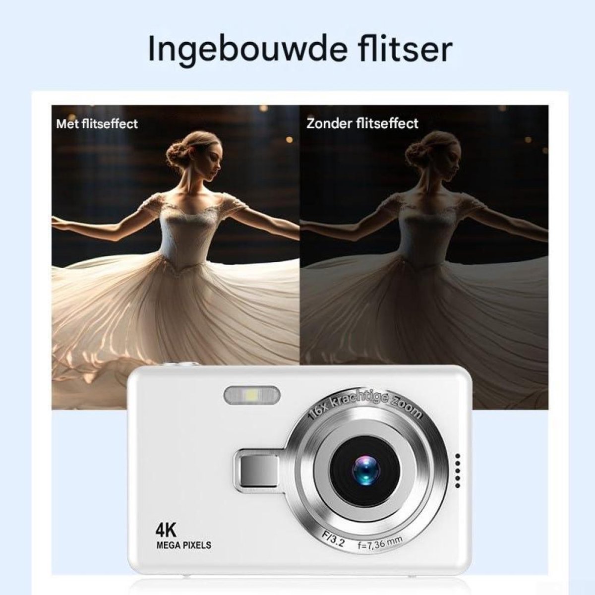 Ynkkvre - 4K Ultra HD CCD Digitale Camera - Digitale Camera - Fototoestel - Fotocamera - Mini Compacte Point-and-Shoot Camera - 96 Megapixel resolutie - 16x digitale zoom - 2,4-inch IPS-scherm - Full HD 1080p video - Wit thumbnail 2