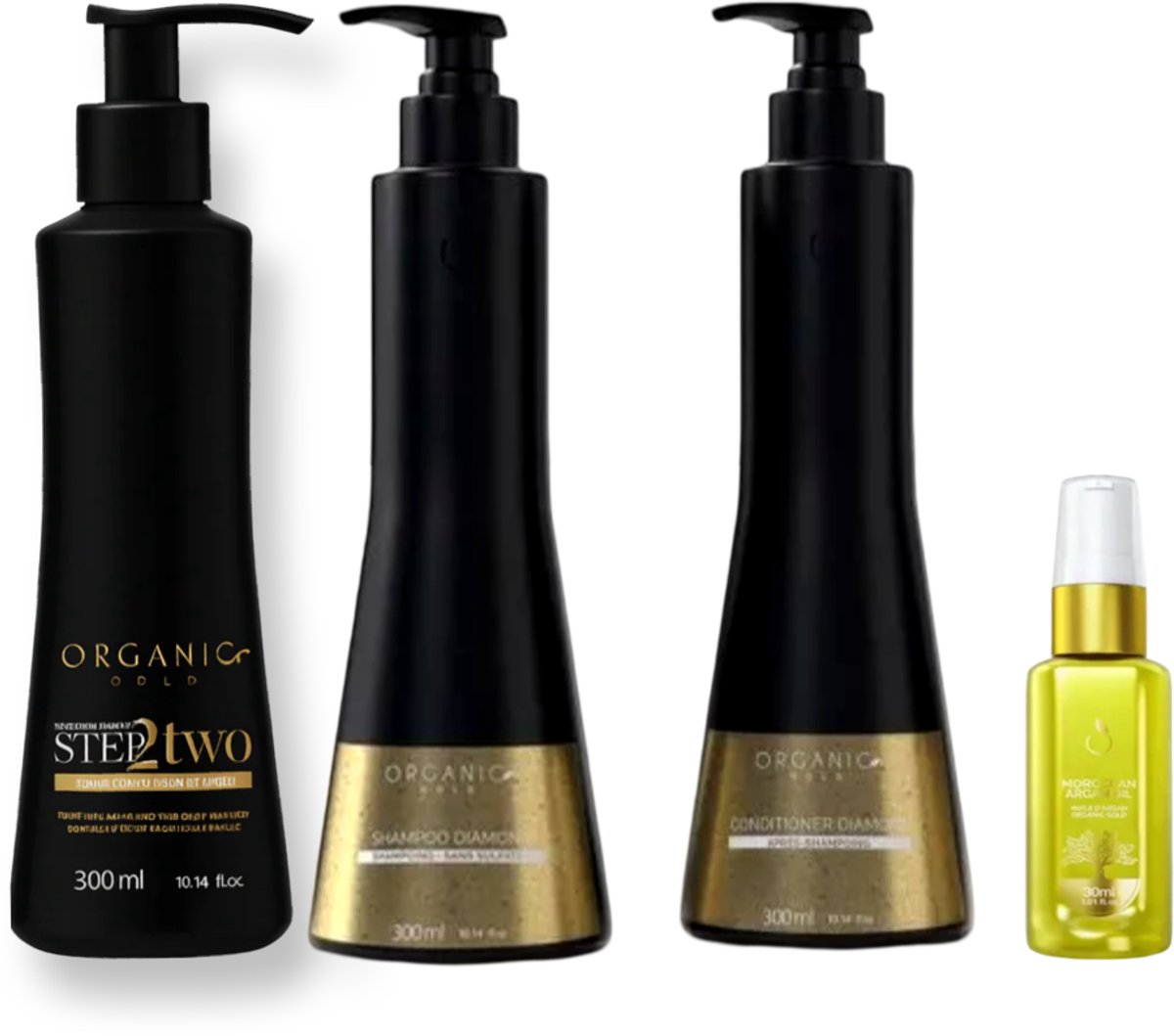Organic Gold Keratine 300 ml + Organic Gold - Shampoo Diamond - 300 ml + Organic Gold - Conditoner Diamond - 300 ml + Argan oil Gold Organic 30 ml