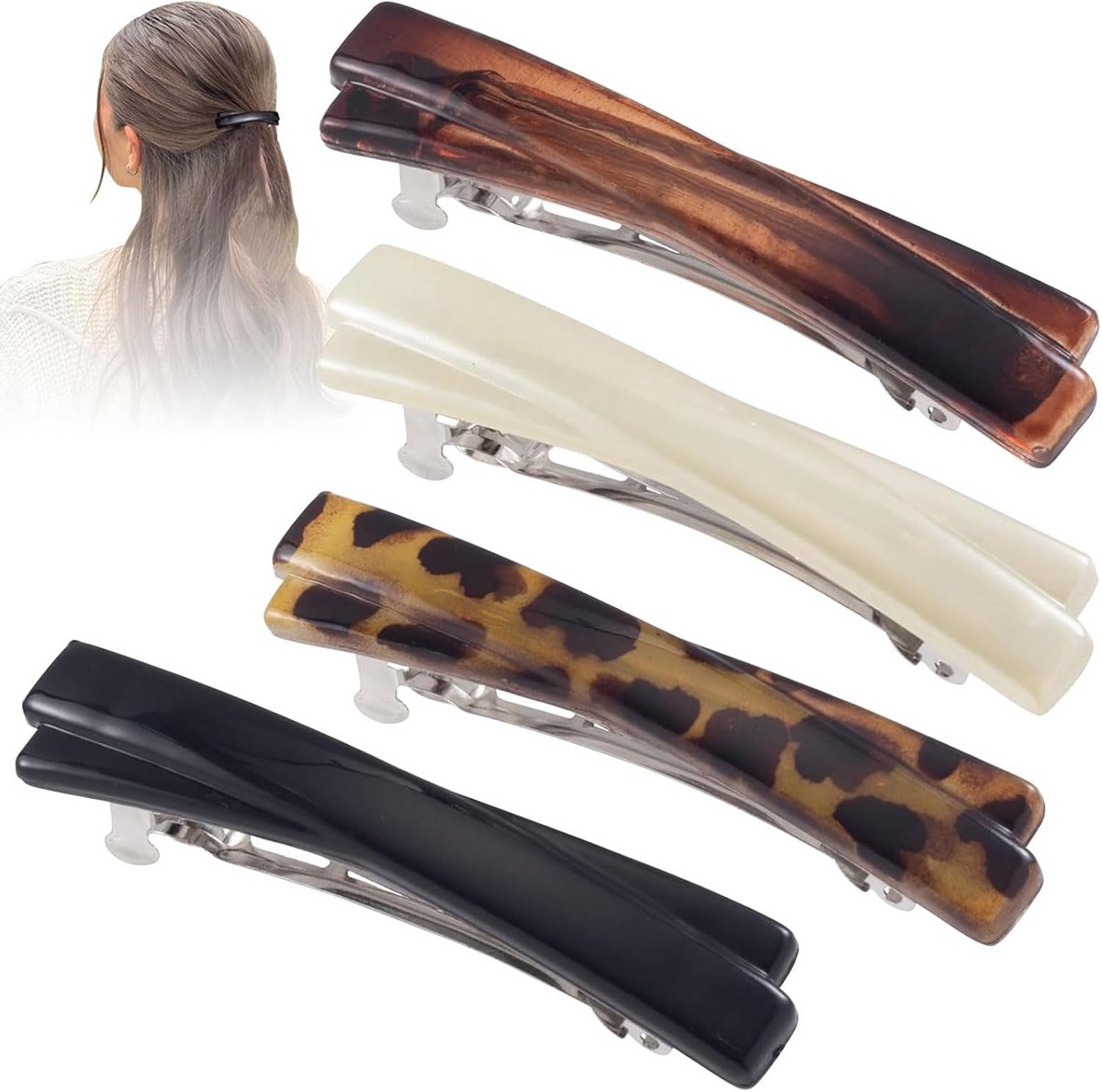 4x Franse Haarspelden Schildpadpatroon - Kleine Gebogen Dunne Haarclips voor Dames