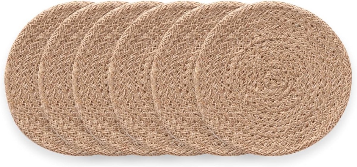 Set van 6 Ronde Placemats van Handgemaakte Natuurlijke Jute - Hittebestendig & Rustiek