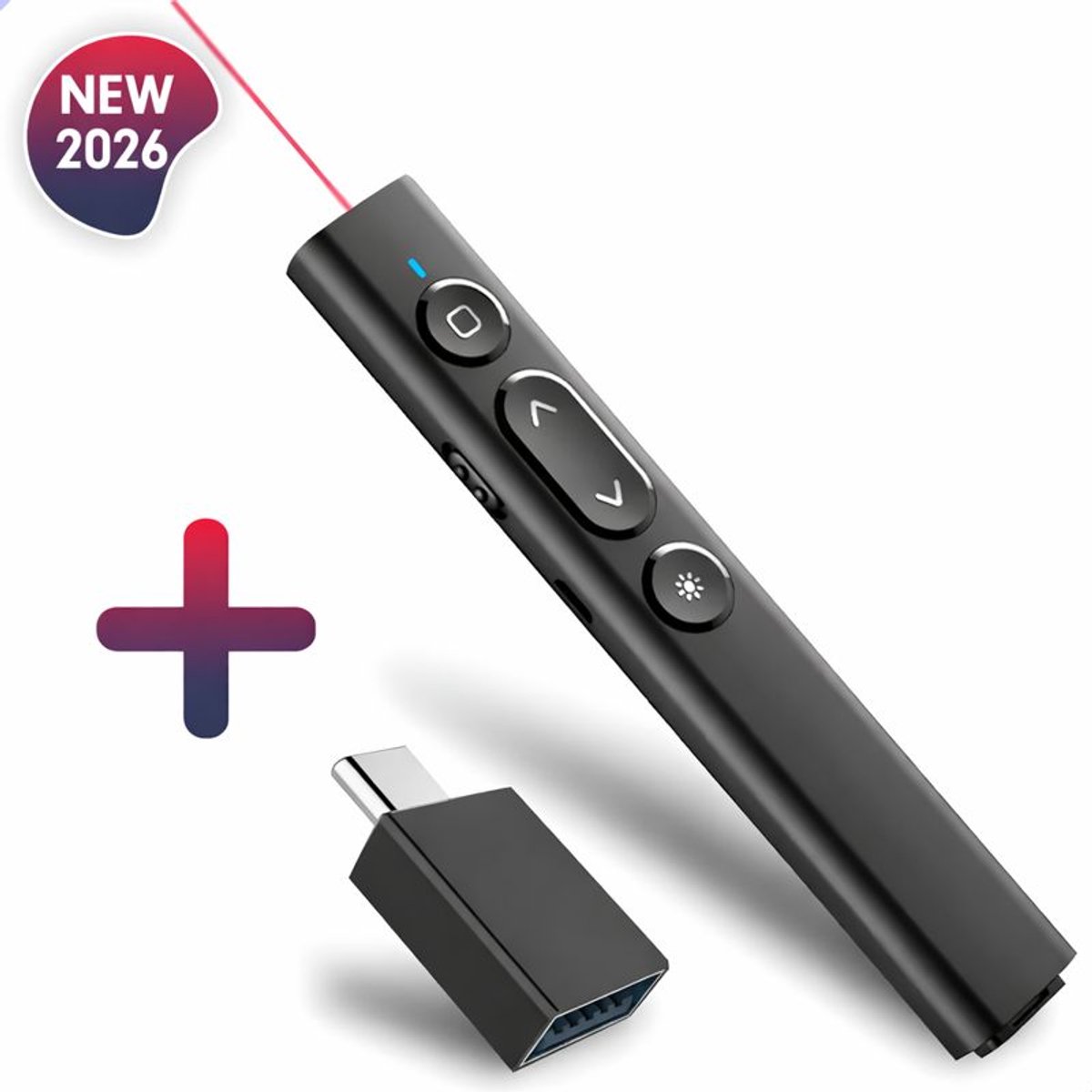 Image of Draadloze Presenter - Presentatie klikker - Wireless Presenter - Powerpoint afstandsbediening - Laser Pointer - Inclusief USB - C Adapter & Opberg zakje - Draadloos - USB - Zwart
