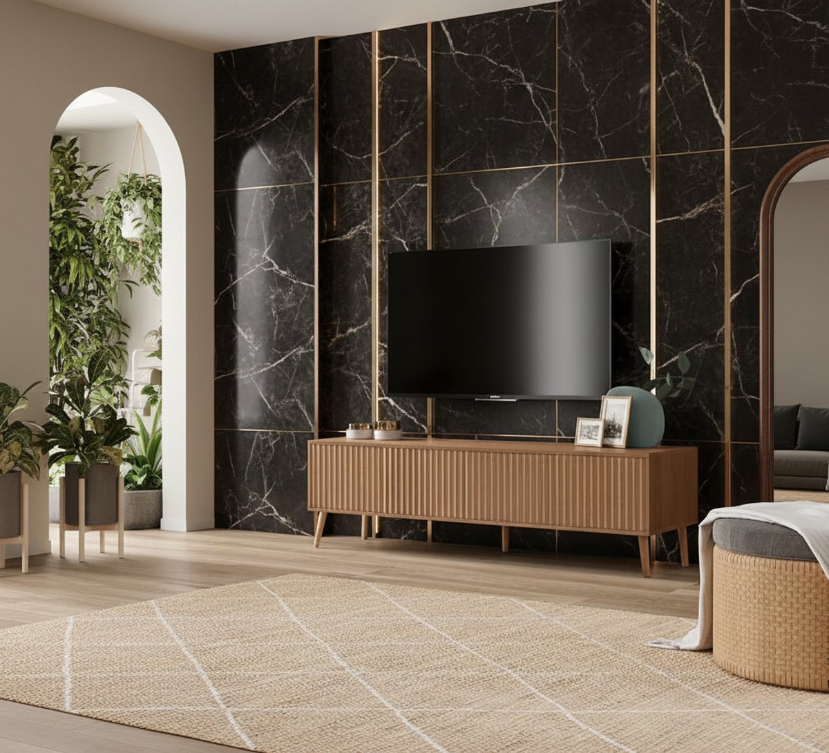 TV Meubel 160 cm – Rustiek Eiken Lowboard met 4 Deuren & Opbergruimte – TV Kast voor Woonkamer – House&Garden