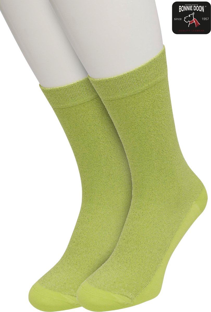 Bonnie Doon Set Katoenen Glitter Sokken Dames Licht Groen maat 36/42 - Set met 2 paar Sokken - Glitter Subtiel - Katoen met zachte Lurex - Zachte Sokken - Gladde Naden - Perfecte Pasform - 2 pack - Multipack -Evening Primros Groen - OL05113802.222