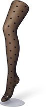 Bonnie Doon Dames Stippen Panty 30 Denier Zwart maat L/XL - Chique Panty - Stip Dessin - Brede Boord - Comfort - Stipjes - Gestipte Print - Little Dots Tights - Feestelijk - Black - BP201910.101