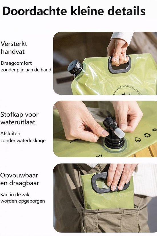 Waterzak draagbaar met kraan - 8 Liter - Opvouwbaar - Water opbergtas - Waterreservoir - Watercontainer - Kamperen - Camping - Tent - Caravan - Noodpakket - Noodsituatie - Water opslag - Jerrycan - Duurzaam - Reizen - Lichtgewicht - Nood van Merkloos — afbeelding 5