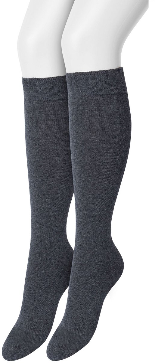 Bonnie Doon Dames Kniekousen Donker Grijs - 2 paar - Knie Kousen - 2-pack - Multipack - Uitstekend draagcomfort - Cotton Knee High - Zakt niet af - Effen - OEKO-TEX - Donkergrijs - Gemeleerd - Dark Grey Heather - OL834302.202