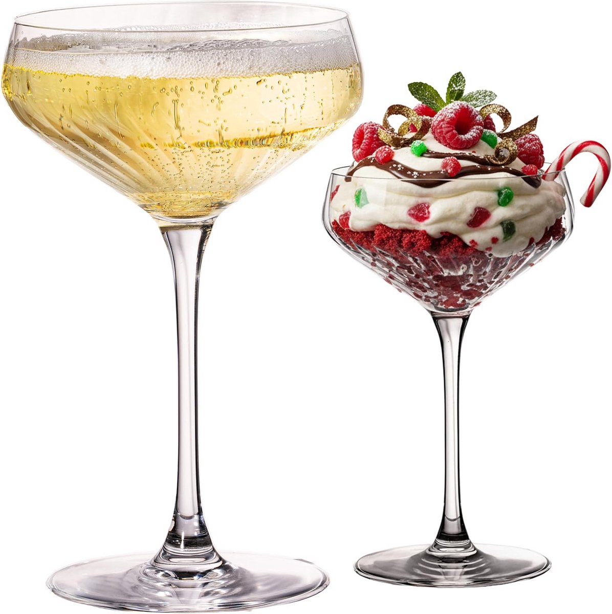 Set van 2 Geribbelde Cocktailglazen 270 ml - Elegante Coupéglazen van Kristallijn Glas
