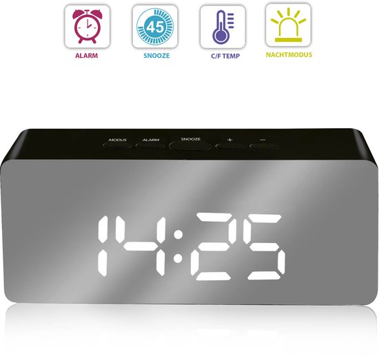Luxime® - Digitale Wekker - Slaapkamer - Klok - Alarmklok - Energiezuinig - Zwart