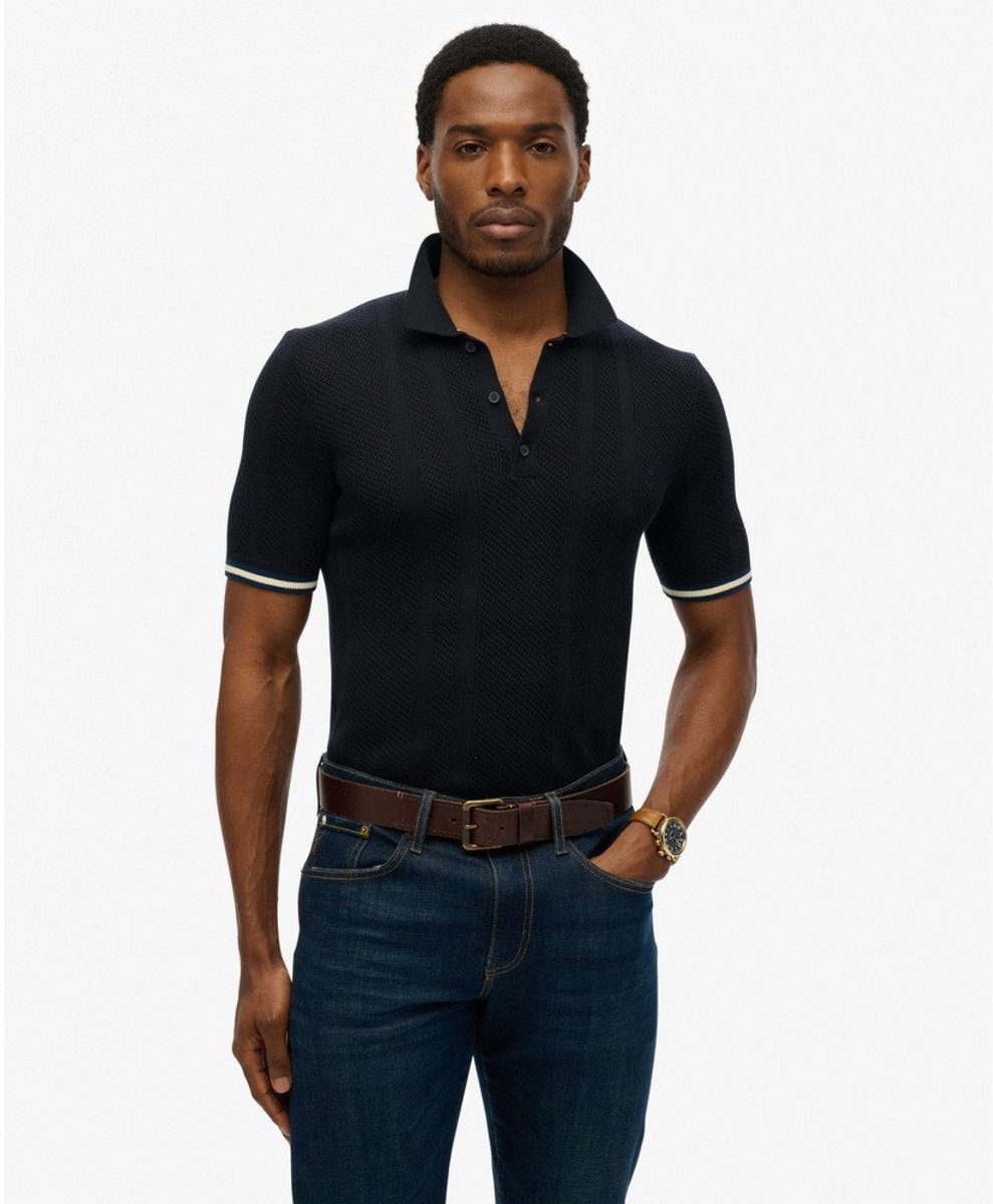 Superdry Gebreid poloshirt met korte mouwen en textuur Heren Polo’s Marineblauw