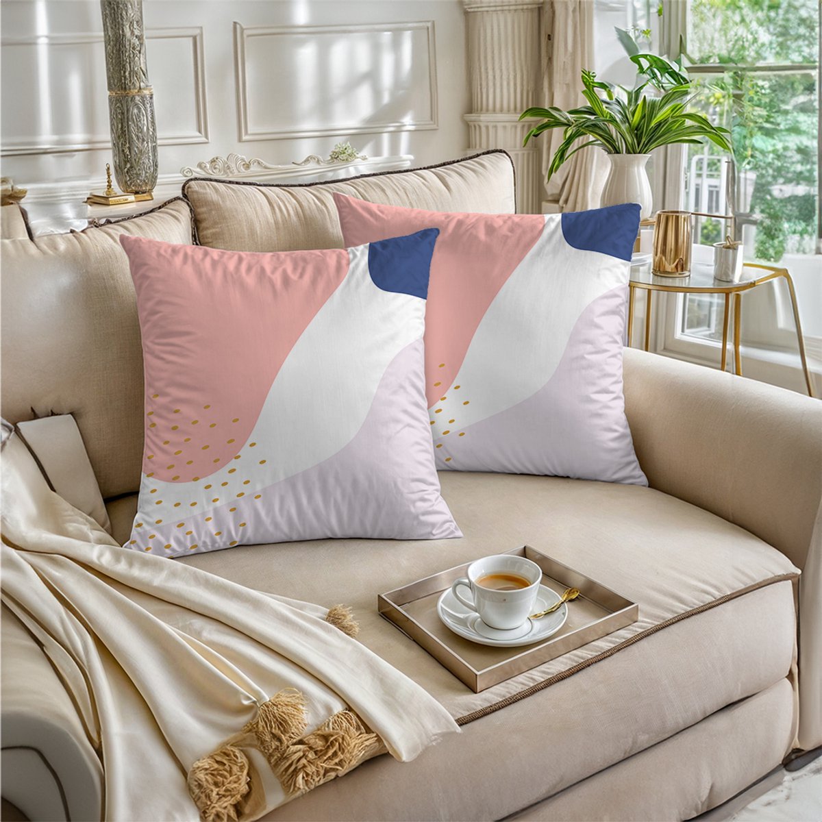 Boraboi® Luxe Decoratieve Kussenhoezen set van 2 , Zachte Suède Touch- 45x45 cm -(Orange,Blauw,Wit,Roze)