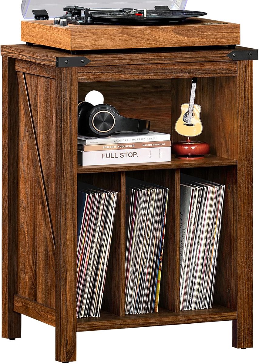 Platenspeler Meubel – Stand Platenspelerstandaard Met Vinyl Opbergsysteem - Bruin