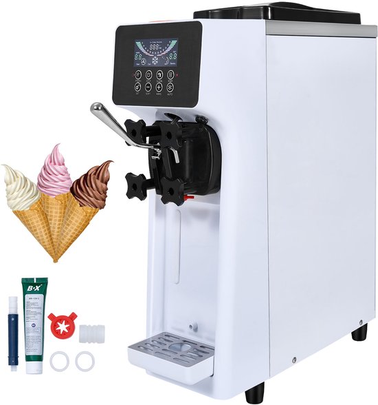 VEVOR Commerciële Ijsmachine, 10 l/u Vermogen, 900 W, Zachte Ijsmachine met Enkele Smaak, Aanrecht, met 4 l Trechter, 1.6 l Cilinder, LCD-scherm, Voorkoeling