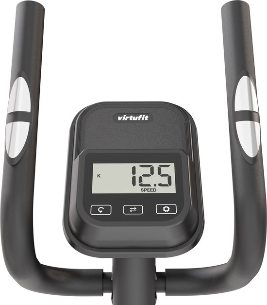 Close-up van een VirtuFit crosstrainer display met "12.5 SPEED".
