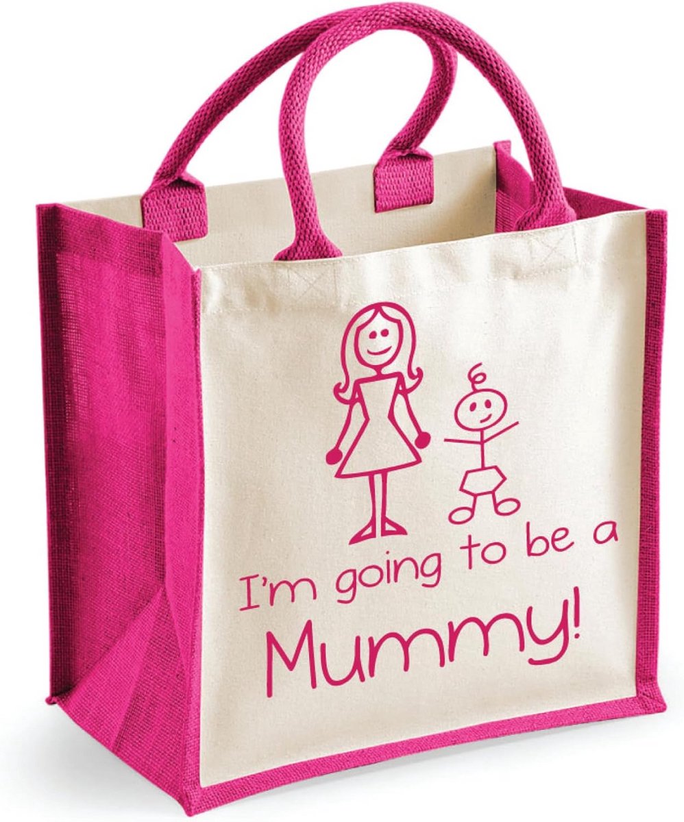 Medium Jute Tas Roze 'Ik ga naar een Mummy' Cadeau