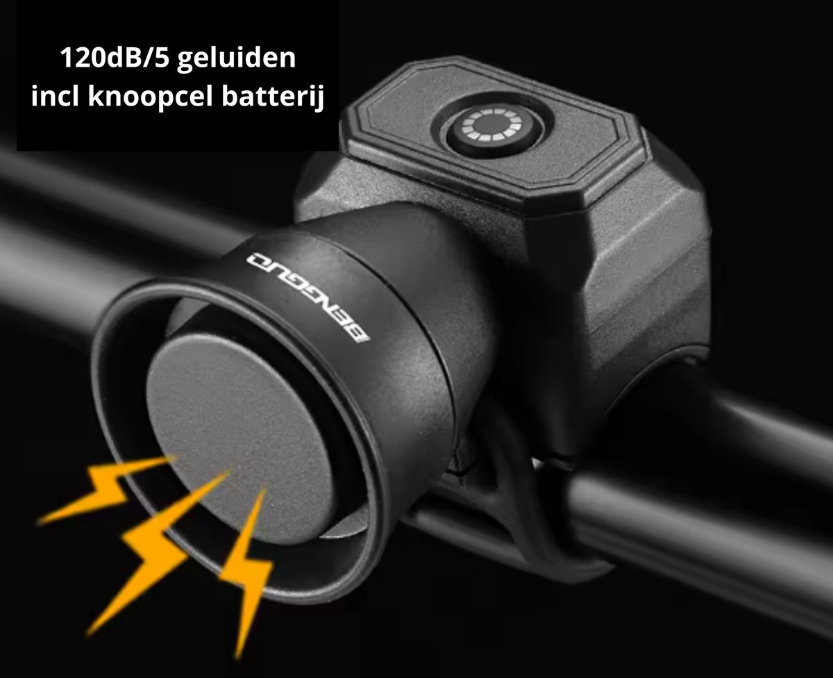 Elektrische fietsbel 120 dB – 5 geluidsmodi – IPX4 waterdicht – Snelle montage – Ideaal voor e-bike, racefiets en mountainbike