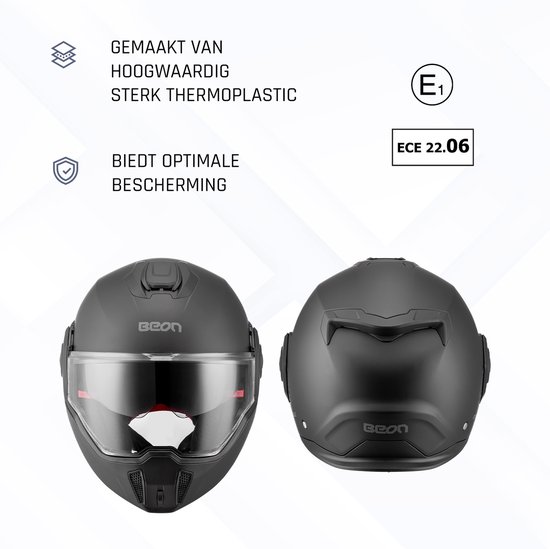 Casque Moto BEON Stradale - L - Casque Intégral Système avec Visière Solaire - Casque Intégral Orientable 180º - Casque Jet - Noir Mat