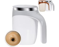 Oplaadbare Koffiebeker met Roerfunctie – Automatische Mengbeker 380 ml – 1‑stand Roeren – Snelle Afkoeling & Antislip – Wit