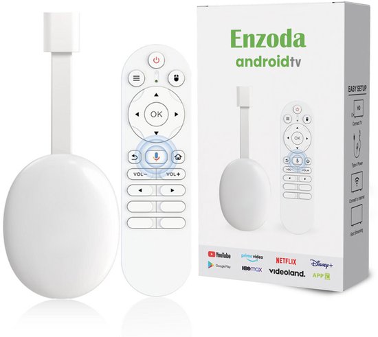 Enzoda TV Dongle Android - Chromecast voor TV - Google Assistent - 4/8K UHD - Netflix Gecertificeerd - Media Streamer