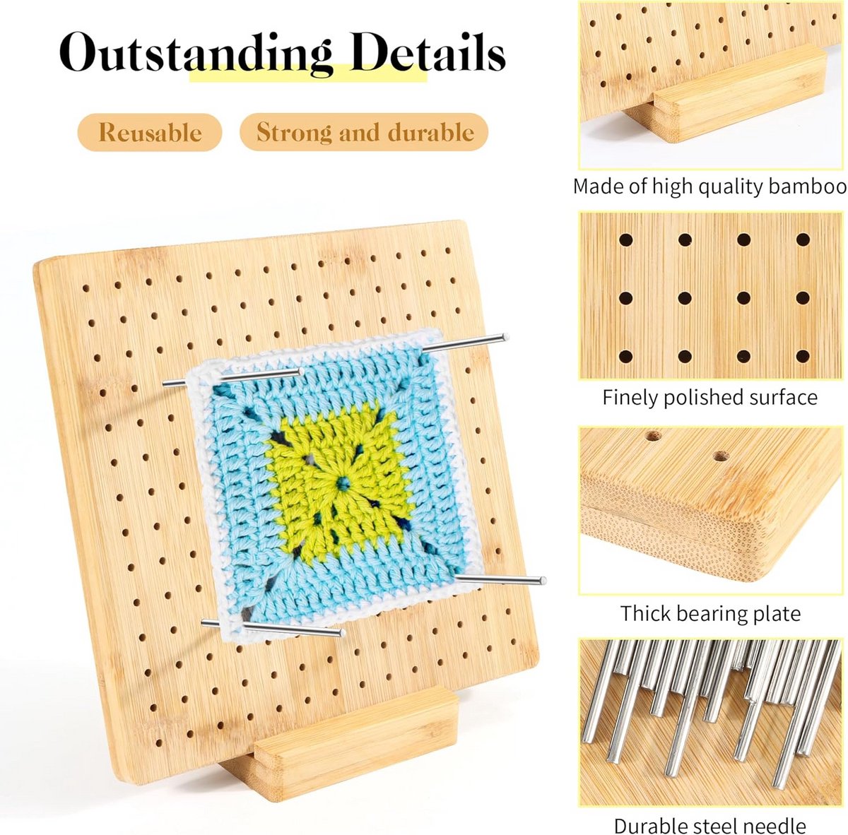 Handgemaakte Houten Blokplank met RVS Pinnen voor Haken en Breien — cadeau in Hobby - foto 6