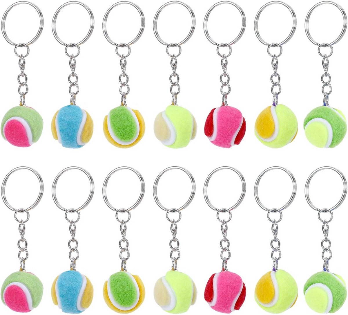 14 Stuks Mini Tennisbal Sleutelhangers - Kleurrijk Accessoire voor Sporttassen en Cadeaus