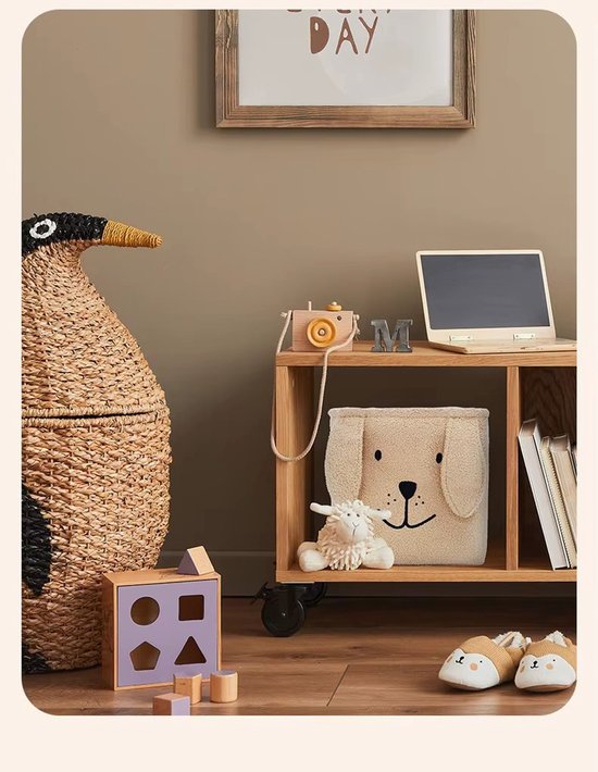 Opvouwbare Teddy Speelgoedmand - Opberger - Lichtbruine Knuffelmand in Hondendesign met handvaten, 33x33x33 cm - Commodemandje - Kinderkamer decoratie accessoires - Babykamer accessoires - Organizer — afbeelding 2
