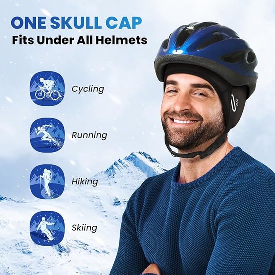 Helmmuts fiets - Fietsmuts - wielren muts - Onder helm - Helmmuts - Winddichte Sportmutsen voor in Helm - Helmmuts winter fiets - Perfect voor Fietshelm, Skihelm en Berghelm - Fleece - Zwart van Merkloos — afbeelding 4