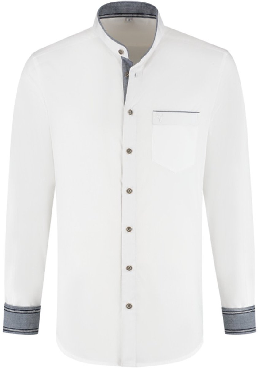 Hemd Tirol Heer met Opstaande Kraag Wit-Denim - Maat 3XL