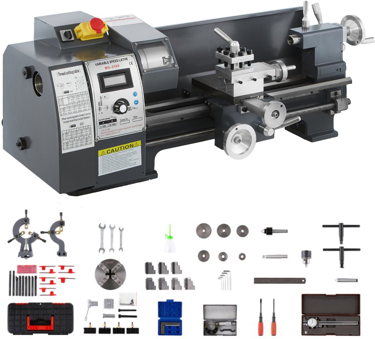 VEVOR 8x16 Inch Draaibank voor Metalen Fijne Draaibank Precisie Draaibank Metalen Draaibank, 9 Frezen, 2 Klauwplaten en Ingenieur Meetinstrument