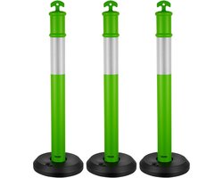 VEVOR Verkeersafbakeningspalen 3-Pack (114CM) met Vulbare Voet en Reflecterende Strips, Waarschuwingspalen voor Bouwplaatsen, Parkeerterreinen, Dranghekken, Groen