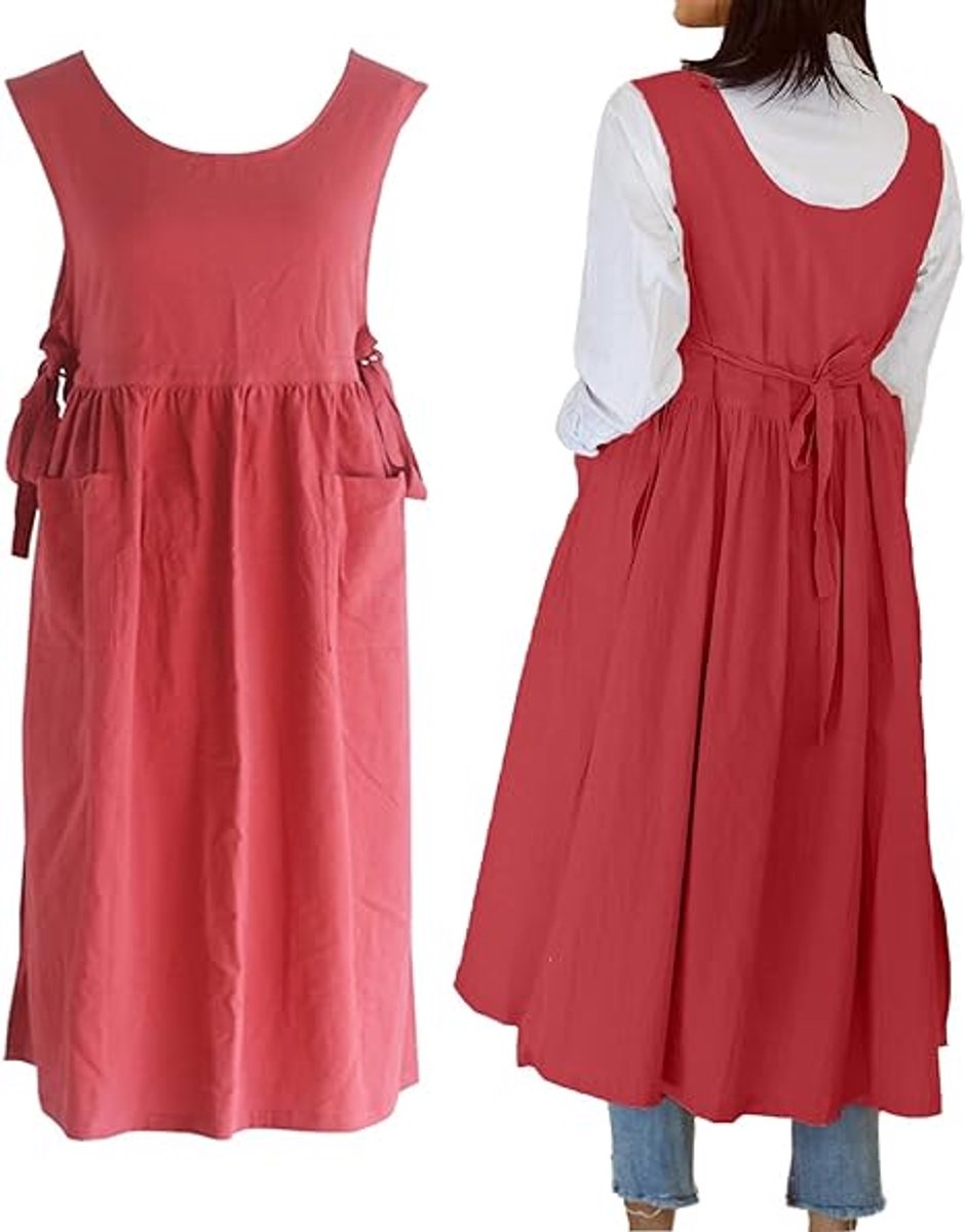 Schort - Extra lang en extra groot schort - met twee zakken - rood